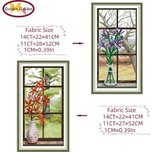 GG Lily&Red Leave Cross Stitch Kit Embroidery Needlework Sets Handcraft 11ct 14ct Chrinese Counted Cross Stitch for Home Decor