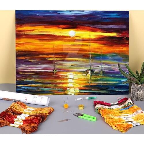Sunset From My Dreams Pre-Printed 11CT Cross Stitch DIY Embroidery Full Kit DMC Threads Painting Knitting Handicraft Design