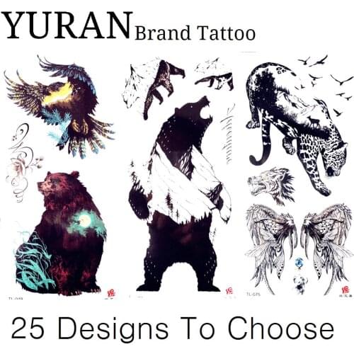 Forest Mountain Temporary Tattoo Sticker Polar Black Bear Eagle Cheetah Makeup Fake Wateproof Tatoo Men Women Colorful Tattoos
