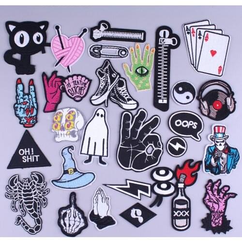 Skull Skeleton Fingers Patches For Clothes OK Gesture Iron On Patches For Clothing Stickers Rock Stripes DIY Embroidery Patches