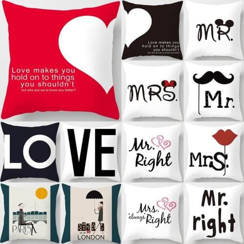 Love Couple Pillowcase Letter Mr and Mrs Decorative Pillows Valentine Sofa Couch Cushion Cover Home Decor Wedding Pillows Cover