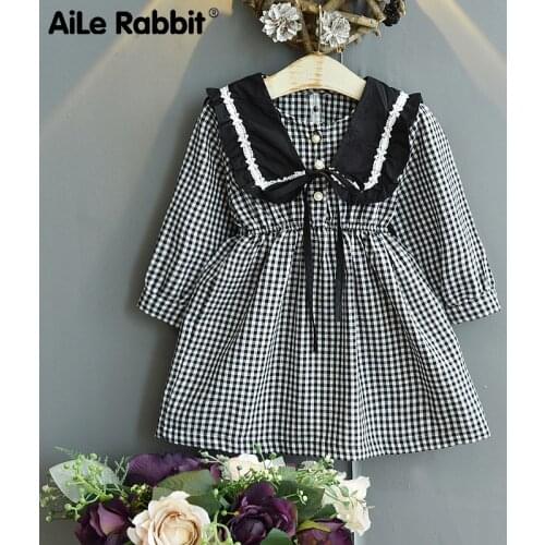 Autumn 2021 Dress Middle Childrens Korean Waist Check Dress
