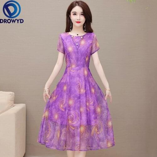 Floral Dress for Womens 2021 Summer New Elegant Printed Plus Size L-5XL O-neck Short Sleeve Summer Dresses Female Party Vestidos