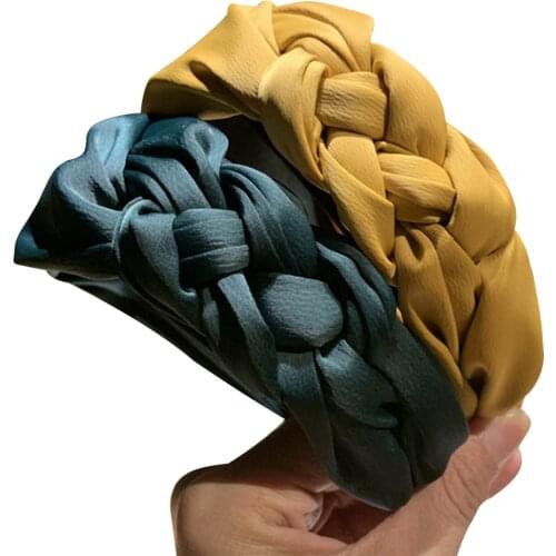 Headband for Women Fashion Handmade Solid Color Cloth Braided Hairband for Girls