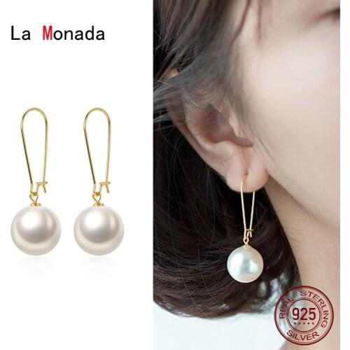 La Monada Fashion Dangle Earrings For Women Fake Pearl Hanging 925 Sterling Silver Women Earrings Silver 925 Jewelry Piercing