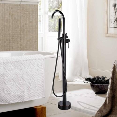 Bath Tub Sink Faucets Floor Mounted Black Brass Bathtub Mixers Free Standing Hot and Cold Bath Shower Set Luxury Hand shower Tap