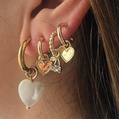 Vintage Bohemian Drop Earring Natural Sea Shell Heart Shape Pendant Earrings Delicate Stainless Steel Gold Plated Jewelry Women