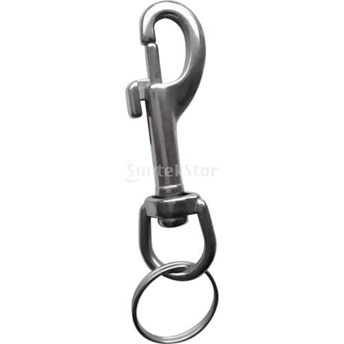 Heavy Duty Strong Durable Silver 316 Stainless Steel Single Ended Bolt Snap Hook Clip & Split Keyring for Scuba Diving