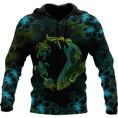 3D Printing Hawaii Hoodies Turtle Tribal Hoodie Armor Men Women New Fashion Autumn Hooded Unisex Pullover Culture Style