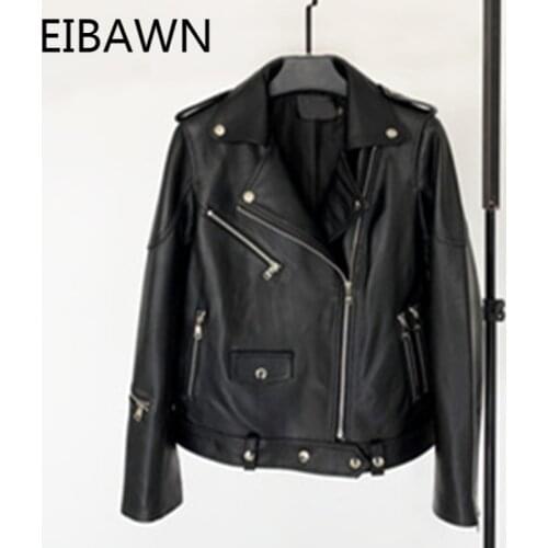 Spring new leather motorcycle leather coat womens coat sheep skin short style shows thin, versatile fit leather jacket