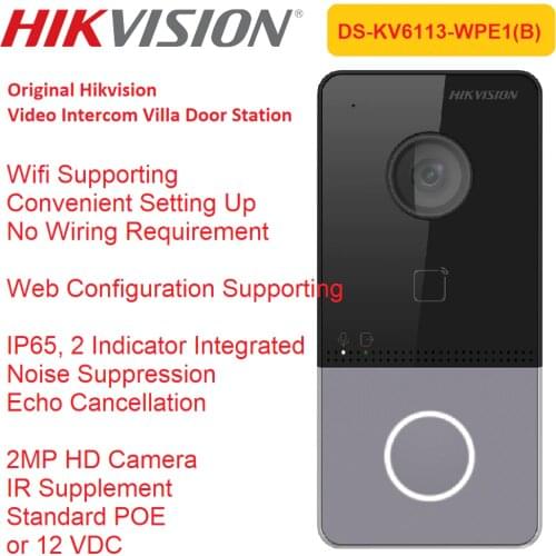 Hikvision Video Intercom Door Bell DS-KV6113-WPE1(B) Wireless Card Read PoE Power Villa Outdoor Phone Station Indicators