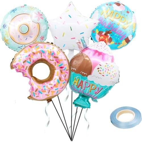 Summer ice cream Theme Happy Birthday Donut Candy Aluminum Film Balloon Kids Girls Birthday Party Decor Favor Gift