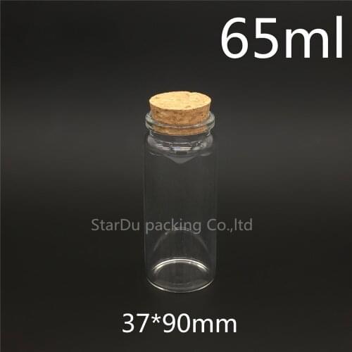 High-quality 37*90mm 65ml Wishing Glass Bottle with Cork ,65cc Glass Vials Display Bottles Wholesale cork bottle 10pcs/lot