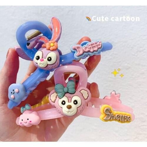 New simple and sweet color cartoon hair claws back head grab clip net red ins hairpins for girls cute animal hair accessories