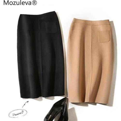 Mozuleva 2021 Autumn and Winter Solid Wool Skirt Mid-Length High Waist A- Line Skirts Female Thick Bodycone Woolen Skirts