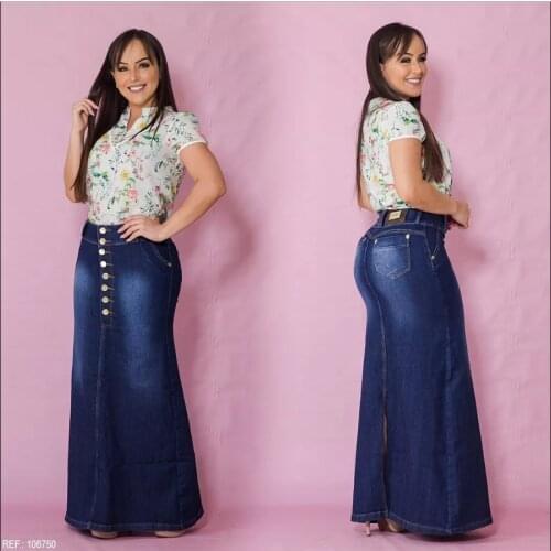 Denim Skirts Women Casual Front Button A-Line Long Jean Vintage Long Skirt Summer Flare Denim Skirts Plus Size 3XL