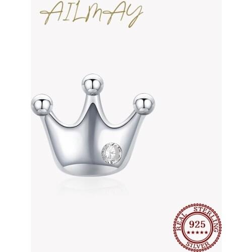 Ailmay Simple Small Crown 925 Sterling Silver Stud Earrings For Women Girl Dazzling Statement Hypoallergenic Jewelry