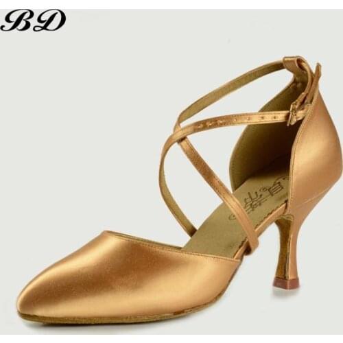 Top Dance Shoes Ballroom Women Latin Shoes Closed Round Toe Cap Jazz Factory Outlet Imported Satin Comfortable Soft FREE BAG