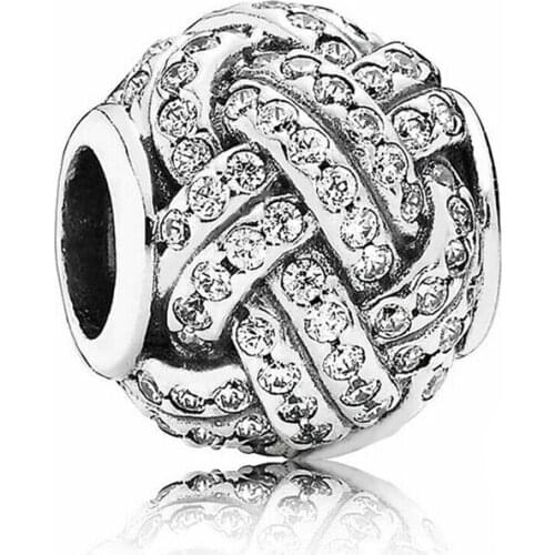 Authentic 925 Sterling Silver Bead Sparkling Love Knot Charm Fit Fashion Women Pandora Bracelet Bangle Gift DIY Jewelry