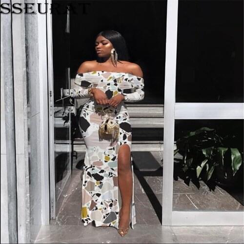 SSEURAT 2021 Women Summer Long Maxi Dress Sexy Short Sleeve Slash Neck Bandage Party Night Club Street Dresses Vestidos