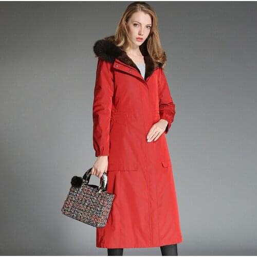 Natural Rabbit Liner Luxury Parka Real Coat Winter Jacket Women Fox Fur Collar Korean Long Trench Coats MY3753