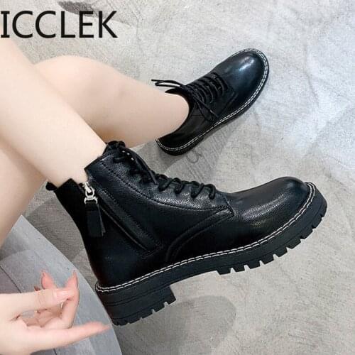 2020 Winter Shoes Women Boots Lace Up Platform Motorcyle Boots Zip Booties Sewing Ankle Boots Female Botines Mujer Big Size