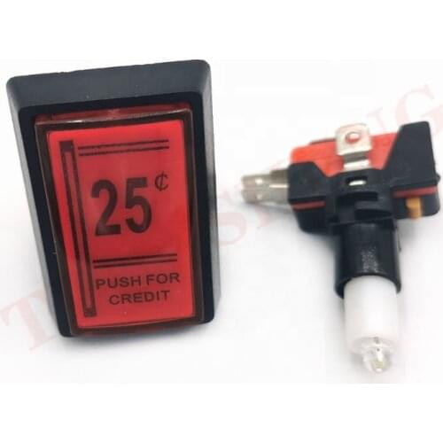 1Pcs 51*34mm 25 cents Credit button Rectangle 12V LED Illuminated Arcade Coin Operated Game Push Buttons with Micro Switch