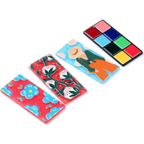 2PCS Acetate Relief Colorful Squares Beautiful Flowers Accessories Hand Made Earrings Connectors DIY Pendant Components Charms