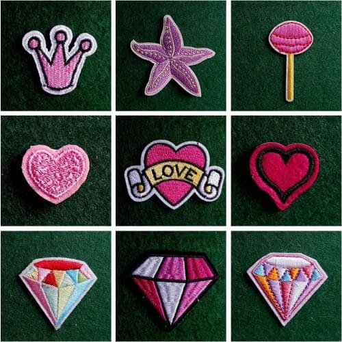 Cartoon Patch Love Crown Iron On Patches For Clothing Stickers On Clothes Letters Thermo-Stickers Badges DIY On Jacket 2pcs