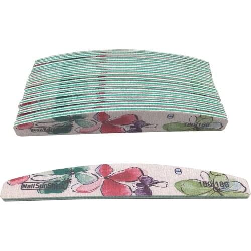 25pcs/lot 180/180 Sandpaper File Double Sided Sanding Buffer Block Green Flower Boat Nail Files For Gel Polish Manicure Tool