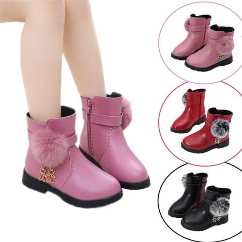 Ankle Boots For Girls New Winter Kids Martin Boots Childrens Cotton Shoes Plus Velvet Warm Snow Boots Girls Csual Leather Shoes