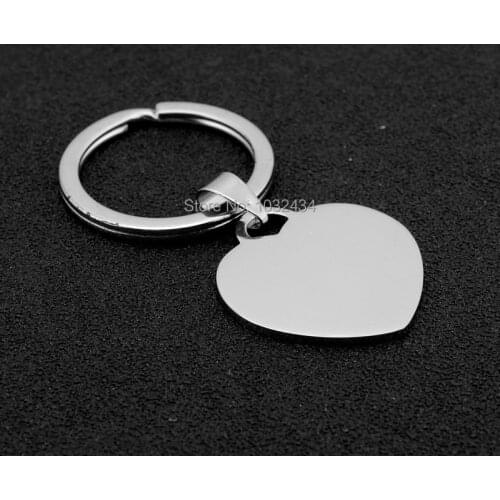 240 pcs/lot Factory Directly wholesale High Polished Blank Heart Stainless Steel Keychain Engravable Solid Dog Tag Keyring