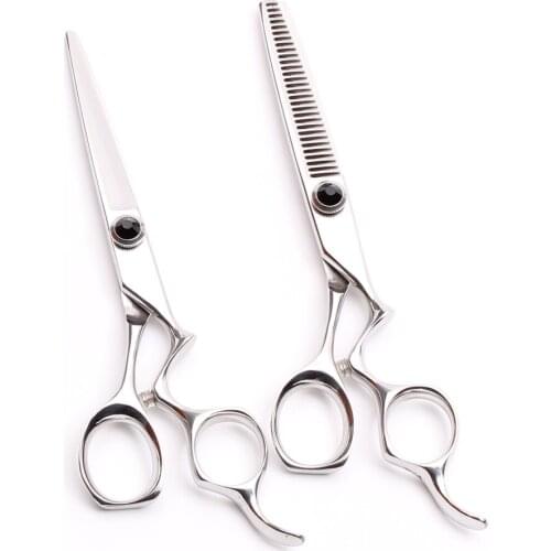 C9016 6'' Customized Logo Silvery Hairdressing Cutting Shears Thinning Scissors Japan Steel Professional Human Hair Scissors