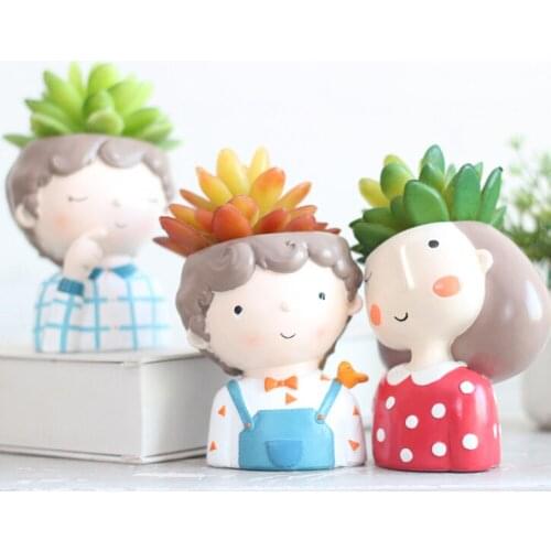 Boys and Girl Design Flower Home Garden Home Decoration Planter Pot Cute Flowerpot Planter Desktop Vase Home Office Bonsai Pot