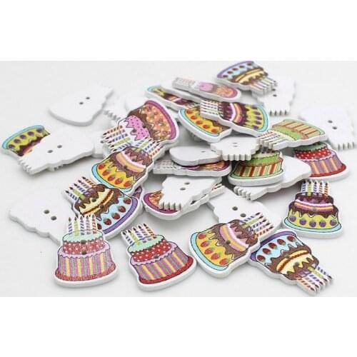 50pcs/pack Wooden Buttons Birthday Cake Buttons Random Mixed 2 Holes Clothing Sewing Scrapbooking accessories botones 20mm-30mm
