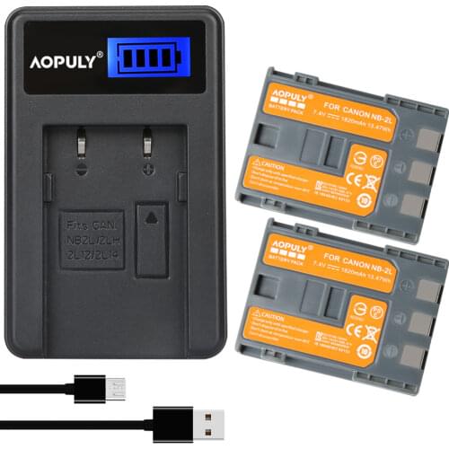 AOPULY 2Pcs NB-2L 1100mAh Rechargeable Li-ion Battery with LCD USB Charger for Canon EOS PowerShot Camera for Canon NB-2L NB-2LH