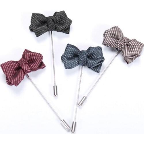 Double Layer Bowknot Shape Brooch Fashion Cute Stripe Fabric Lapel Pin Men Women Suit Dress Scarf Wedding Party Creative Gift