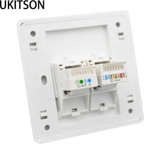 Glossy Panel Phone RJ11 With CAT5E RJ45 Wall Socket Outlet 86x86mm For Internet Telephone Plug