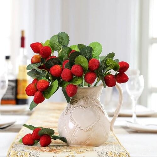 Fake Fruit Glass Strawberry Christmas Red Cherry Stamen Mini Berries Artificial Flower Pearlized Wedding Decoration