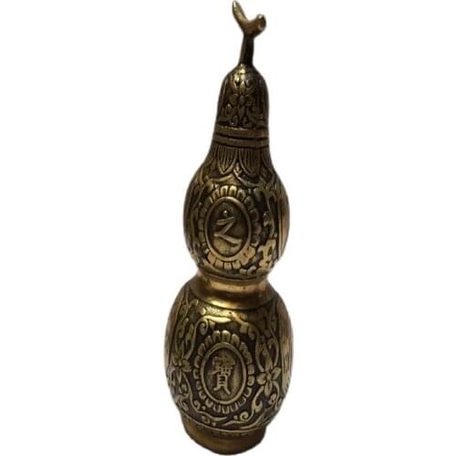 Antique copper collection small gourd Zhaocai town house living room office accessories