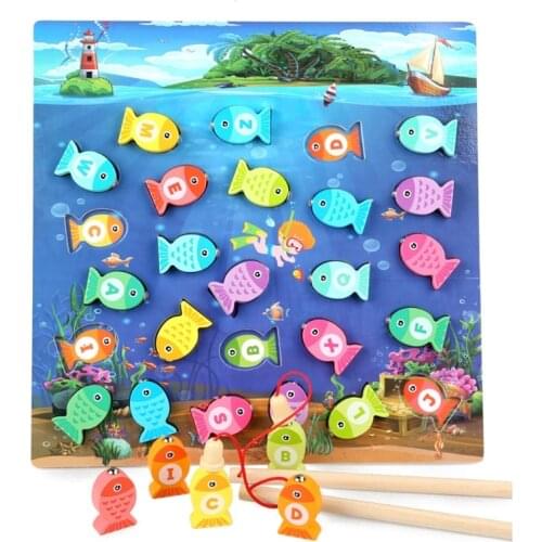 Magnetic Fishing Game Toy Wooden Puzzle Board Birthday Party Gift Interactive Colorful Educational Teaching Aid for Kids