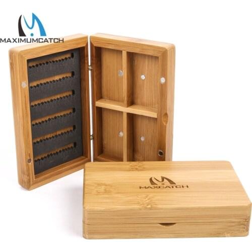 Maximumcatch Wooden Bamboo Fly Fishing Box with Magnetic & Slit foam Wooden Fly Box