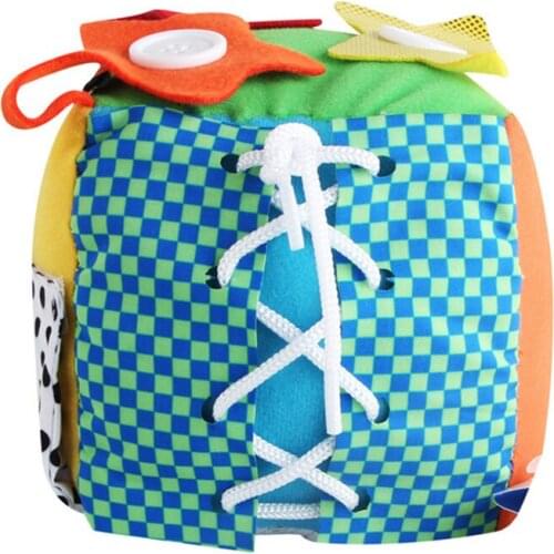 Multifunctional Daily Life Simulation Plush Fabric Blocks Baby Educational Puzzle Learn Zipper Laces Cognition Toy Square Ball