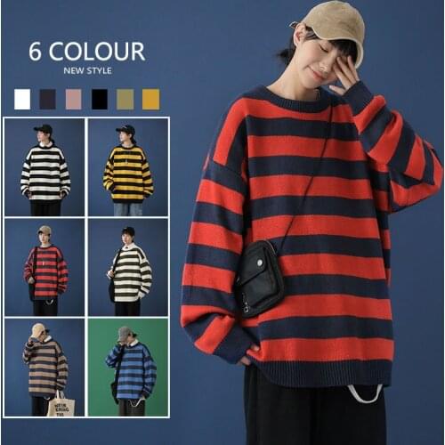 Contrast Stripe Knitted Sweater Autumn Winter 6 Color Men And Womens Pullover Black Red Striped Oversized Sweater Hot