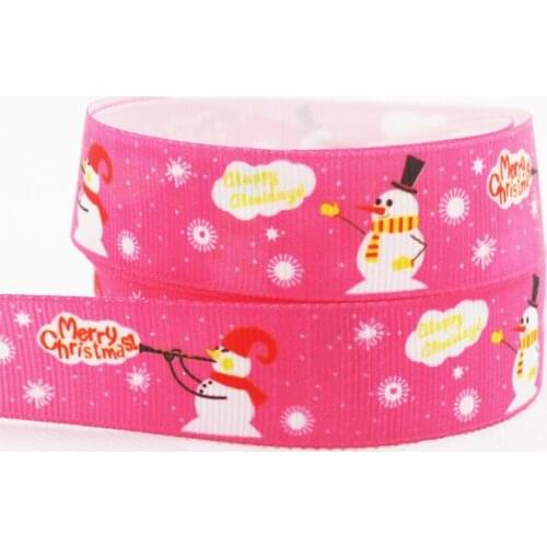 New 50yd Christmas Snowman,7/8 inch Grosgrain Printed ribbon,Hair bow DIY handmade 22mm Hot pink ribbons Free shipping