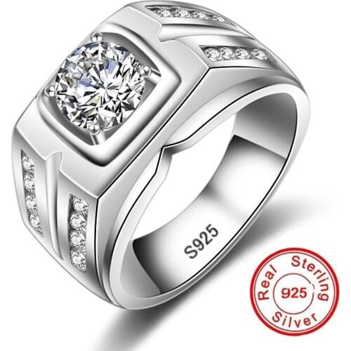 Original Solid 925 Silver Rings For Men Sona 1 Carat Diamant Engagement Rings Cubic Zirconia Wedding Rings Men Jewelry size 7-12