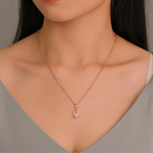 White crystal shaped pendant Necklace gold silver color plated with Metal Chain For Women Girls gift