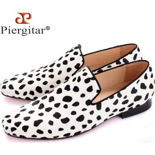 Piergitar 2017 new handmade men fashion party and wedding loafers Zebra pattern horse hair men dress shoes Plus size male flats