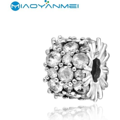 Fit Original Pandora Bracelets 925 Sterling Silver Beads Clear Sparkle Charm DIY Women Fashion Jewelry Gift
