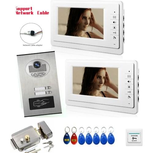 RFID Wired Video Intercom Video Door Phone 7'' Color Monitor Video Camera Doorbell Waterproof Card Keyfobs Unlock for Home Villa